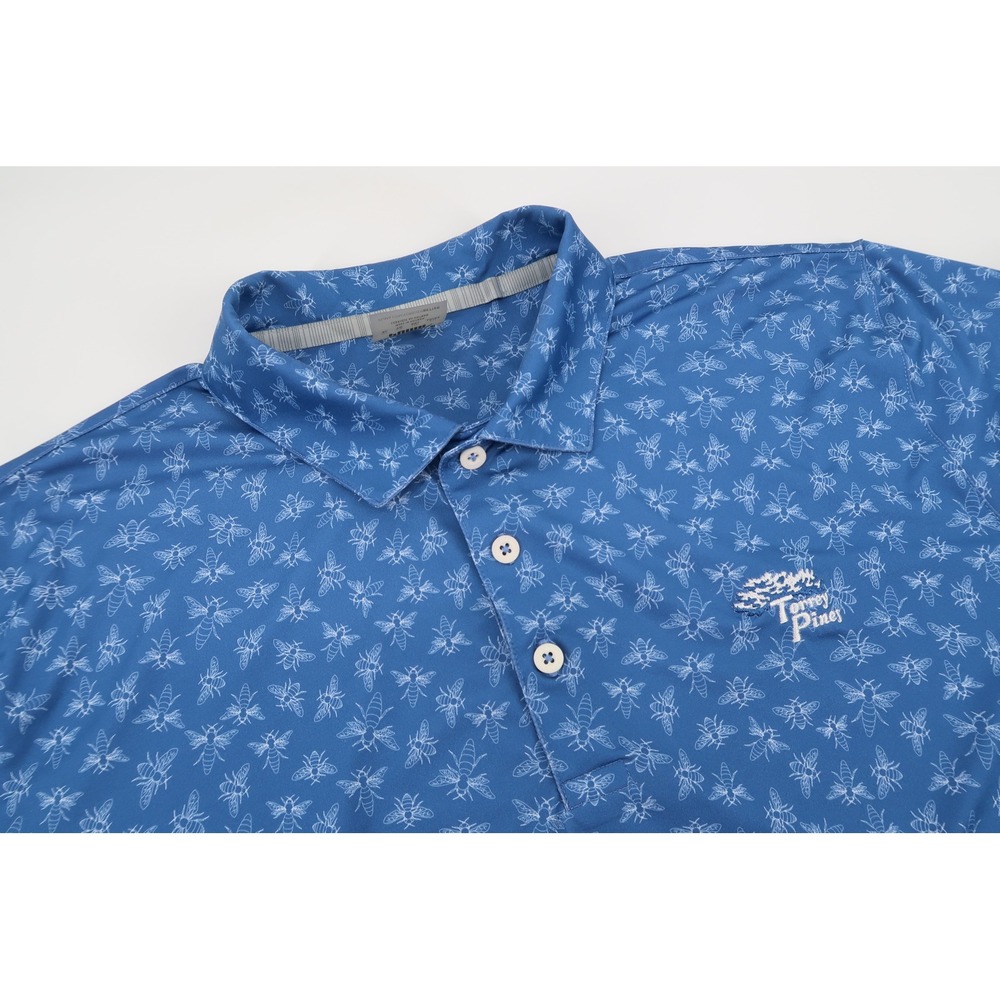 Puma Torrey Pines Golf Polo Mens XL Blue Bumble Bee Print Performance Shirt